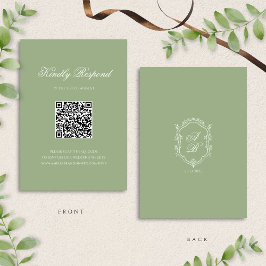 Classic Sage Green Monogram Crest Wedding QR Code RSVP Karte