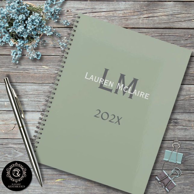 Classic Sage Green Monogram Office Planning Planer (Classic Sage Green Monogram Office Planning Planner)