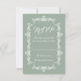 Classic Sage Green Ornately Framed Wedding RSVP Karte