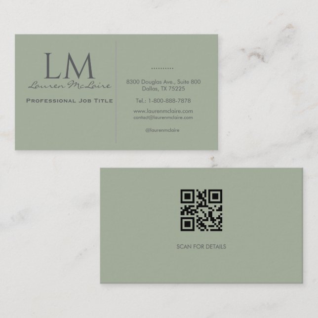 Classic Sage Green QR Code Business Branding Visitenkarte (Vorne/Hinten)