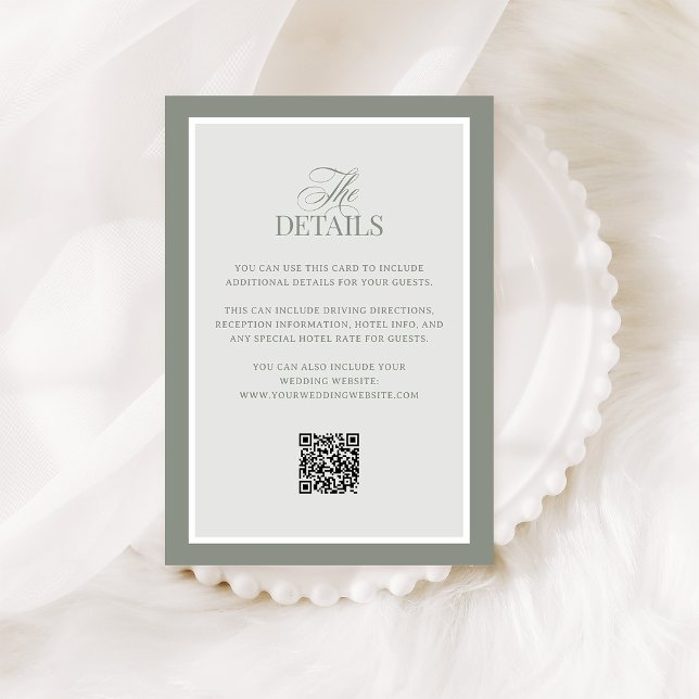 Classic Sage Green | QR Code Wedding Guest Details Begleitkarte (Von Creator hochgeladen)