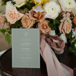 Classic Sage Green Script Monogram Foto Wedding Einladung