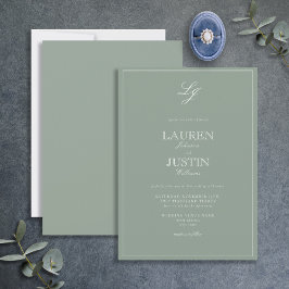 Classic Sage Green Script Monogram Wedding Einladung