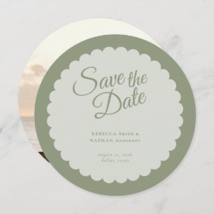 Classic Sage Green Script Scallop Wedding Foto Save The Date