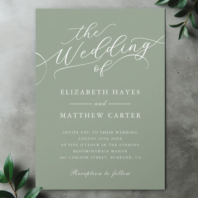 Classic Sage Green Script Wedding Einladung (Von Creator hochgeladen)