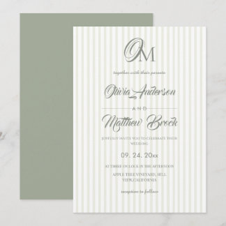 Classic Sage Green Stripe Wedding Einladung