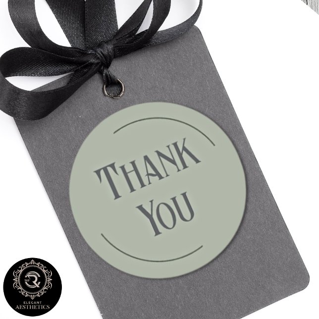 Classic Sage Green Thank You Business Branding Runder Aufkleber (Classic Sage Green Thank You Business Branding Round Sticker)
