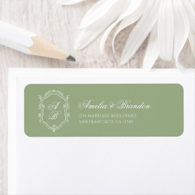 Classic Sage Green & White Monogram Crest Wedding (Insitu)