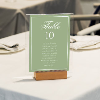 Classic Sage Green & White Wedding Seating Chart Tischnummer