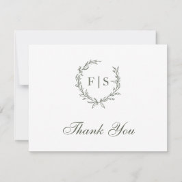 Classic Sage Green Wreath Monogram Danke Card Mitteilungskarte