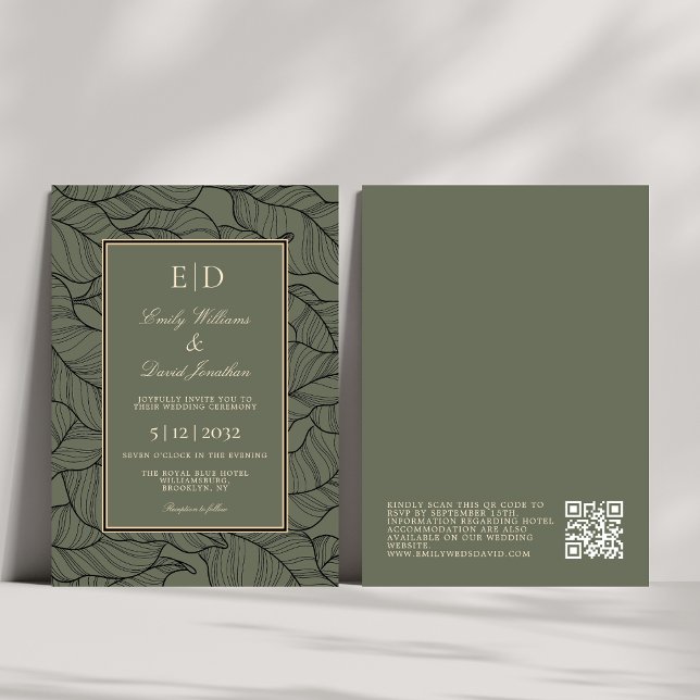 Classic Sage Monogram Elegant QR Einladung (Von Creator hochgeladen)