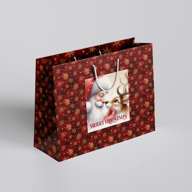 Classic Santa and Rudolph Cartoon Christmas Giftin Große Geschenktüte (Classic Santa and Rudolph Cartoon Christmas Gift Bag

)