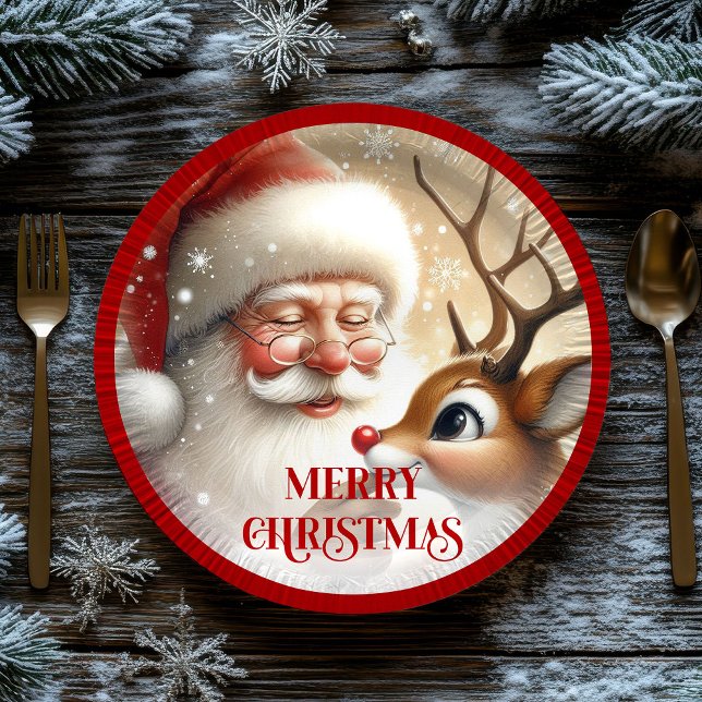 Classic Santa and Rudolph Cartoon Holiday Paper  Pappteller (Classic Santa and Rudolph Cartoon Holiday Paper Plates

)