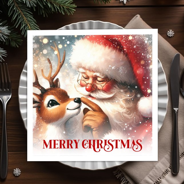 Classic Santa and Rudolph Christmas Dinner Party  Serviette (Classic Santa and Rudolph Christmas Dinner Party Napkins

)