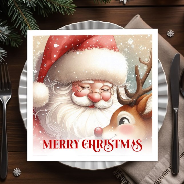 Classic Santa and Rudolph Christmas Party Dinner  Serviette (Classic Santa and Rudolph Christmas Party Dinner Napkins

)