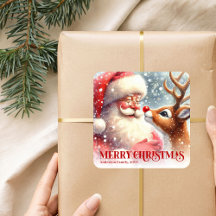 Classic Santa and Rudolph Personalized Gift Sticke