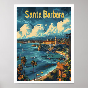 Classic Santa Barbara USA Retro Vintage Travel Poster