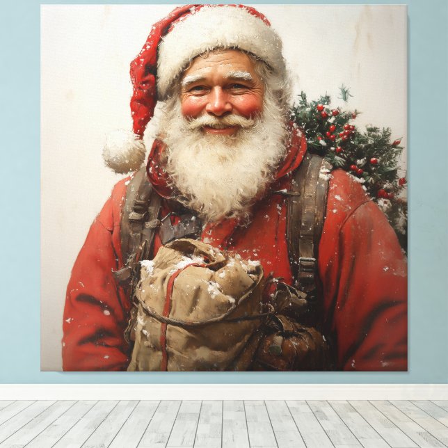 Classic Santa Claus Heartwarming Weihnachten Kunst Leinwanddruck (Insitu (Holzboden))