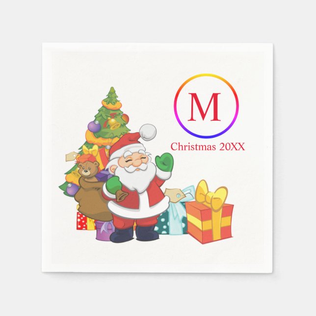 Classic Santa Claus Monogram Weihnachten Serviette (Vorderseite)