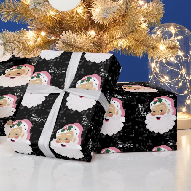 Classic Santa Claus Pink Hat Personalisiert Geschenkpapier (Feiertage)