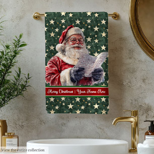 Classic Santa Claus Reading Letter Red Green Handt Badhandtuch Set