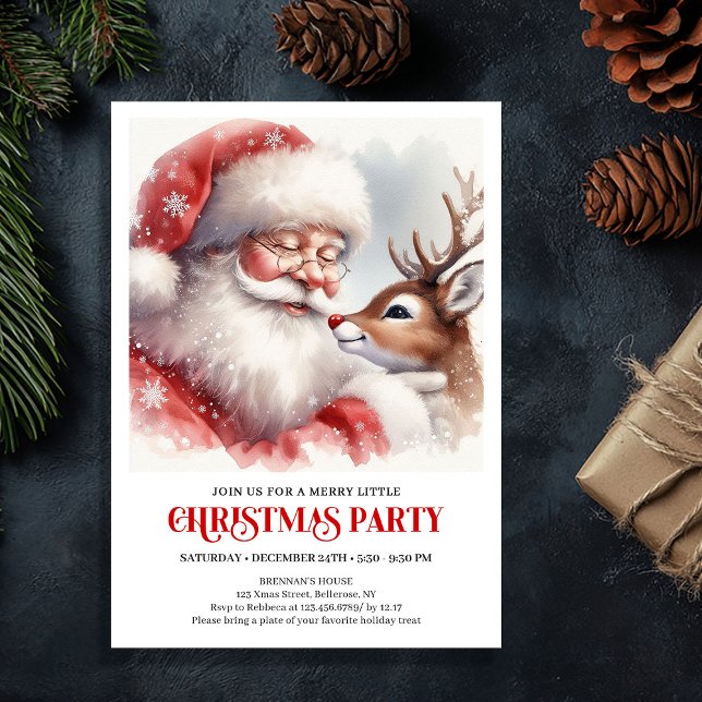 Classic Santa Claus Rudolph Christmas Eve Night   Einladung (Classic Santa Claus Rudolph Christmas Eve Night Party Invite

)