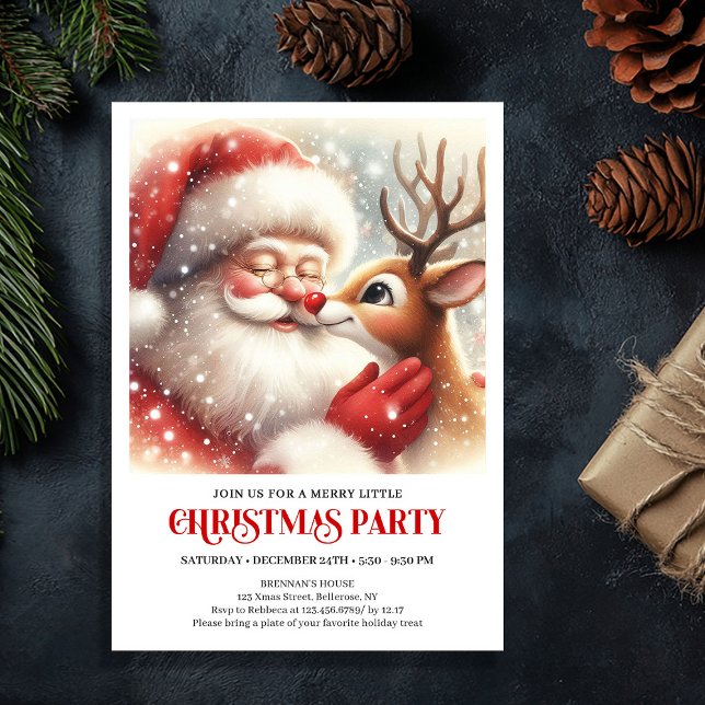 Classic Santa Claus Rudolph Christmas Joyful Party Einladung (Classic Santa Claus Rudolph Christmas Joyful Party Invitation

)