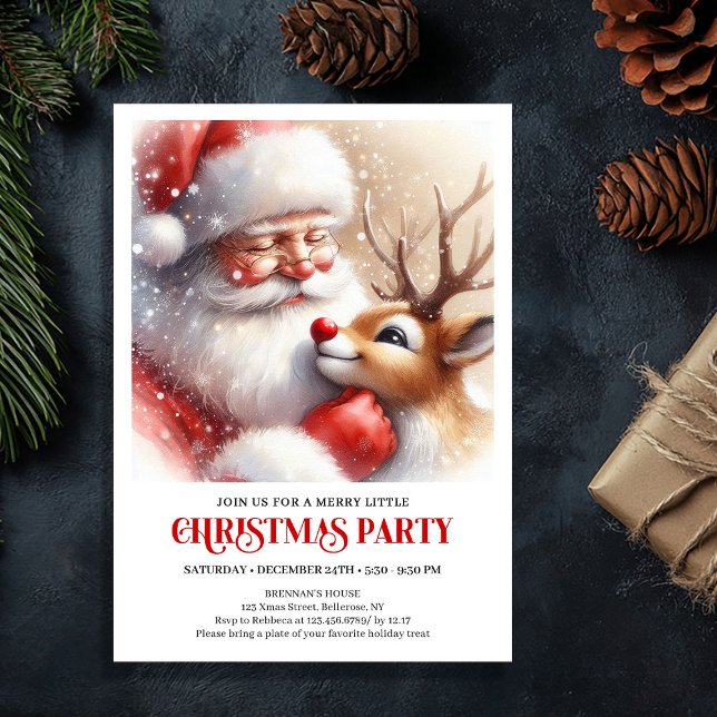 Classic Santa Claus Rudolph Cozy Holiday Night   Einladung (Classic Santa Claus Rudolph Cozy Holiday Night Party Invitation

)