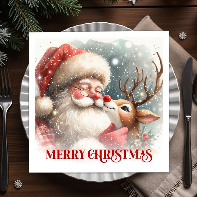 Classic Santa Claus Rudolph Holiday Dinner Party  Serviette (Classic Santa Claus Rudolph Holiday Dinner Party Napkins

)