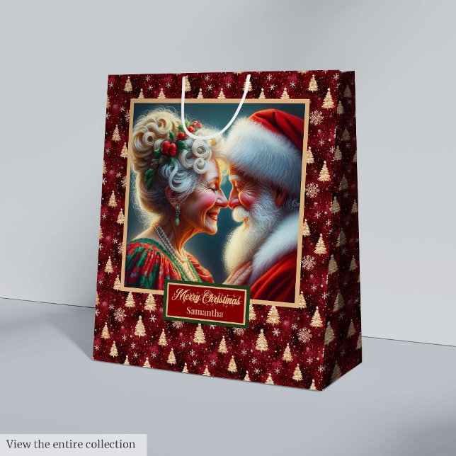 Classic Santa & Mrs Claus Holiday Watercolor Bag Mittlere Geschenktüte (Classic Santa & Mrs Claus Holiday Watercolor Bag)