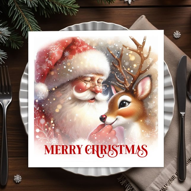 Classic Santa Rudolph Christmas Party Napkins  Serviette (Classic Santa Rudolph Christmas Party Napkins Festive Set)