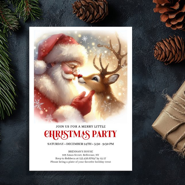 Classic Santa Rudolph Holiday Party Invitation Einladung (Classic Santa Rudolph Holiday Party Invitation)
