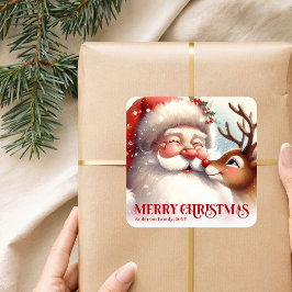 Classic Santa Rudolph Personalized Christmas Kids Quadratischer Aufkleber