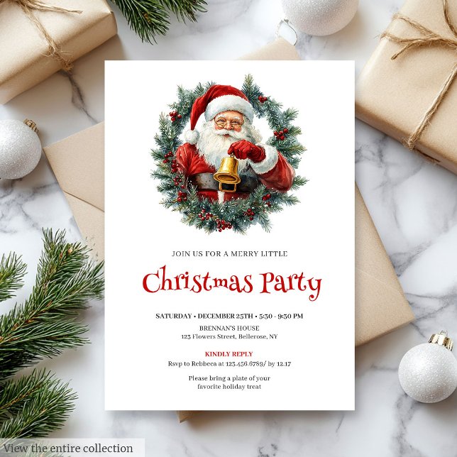 Classic Santa Rustic Red Green Christmas Invite Einladung (Classic Santa Rustic Red Green Christmas Invite)
