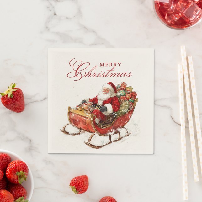 Classic Santa Sledge und präsentiert Frohe Weihnac Serviette (Beispiel)