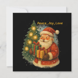 Classic Santa Under the Tree Flat Christmas Card