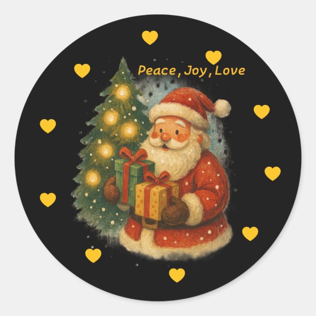 Classic Santa Under Tree Christmas Round Sticker (Vorderseite)