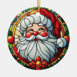 Classic Santa with Holly Wreath Keramik Ornament