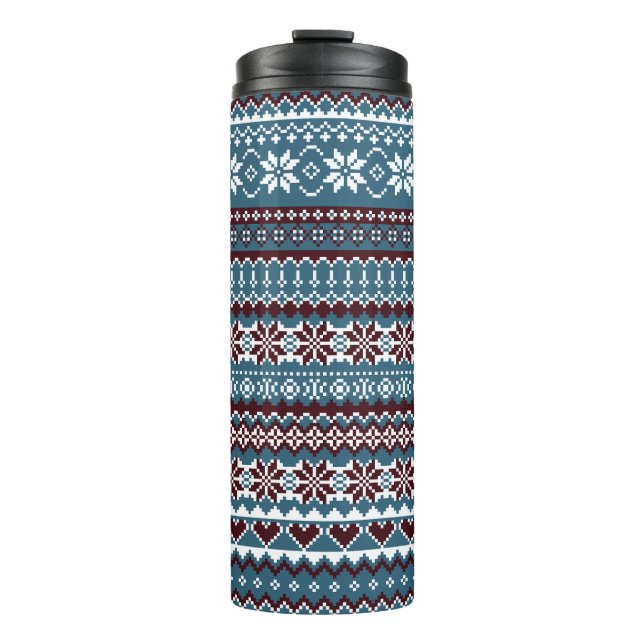 Classic Scandinavian Christmas Sweater Pattern Thermosbecher (Vorderseite)