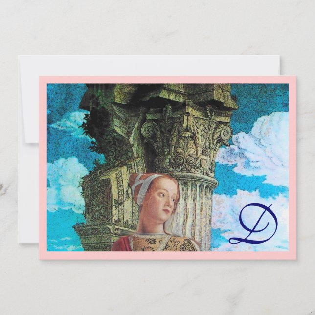 CLASSIC SCHAUTY MONOGRAM hell antikes Blau pink Einladung (Vorderseite)