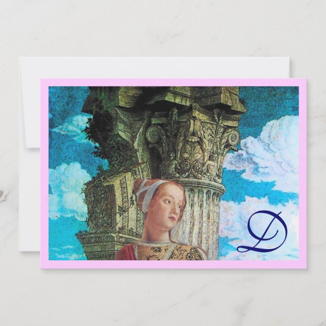 CLASSIC SCHAUTY MONOGRAM hell antikes Blau pink Einladung (Vorderseite)