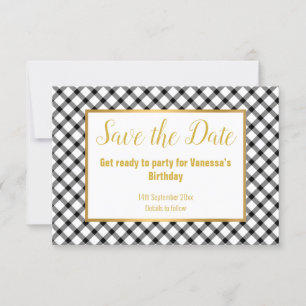 CLASSIC SCHWARZ-WEISS KARO SAVE THE DATE RSVP KARTE