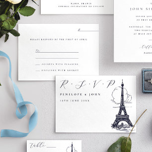 Classic Script Eiffel Tower Illustration Wedding RSVP Karte