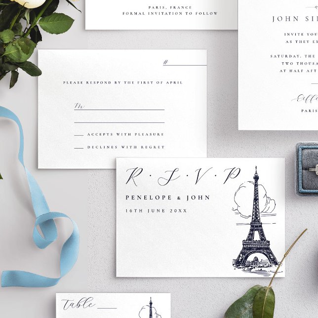 Classic Script Eiffel Tower Illustration Wedding RSVP Karte (Classic Script Eiffel Tower Illustration Wedding RSVP Card)