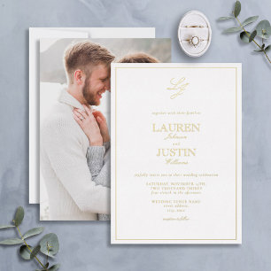 Classic Script Monogram Foto Wedding Gold Folieneinladung