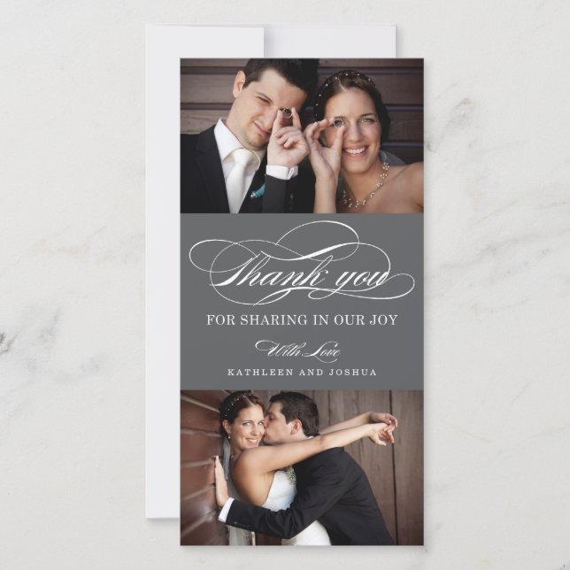 Classic Script Wedding danke Ihnen Foto Cards (Vorderseite)