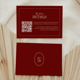 Classic Script Wine Red QR Code Wedding Details Begleitkarte