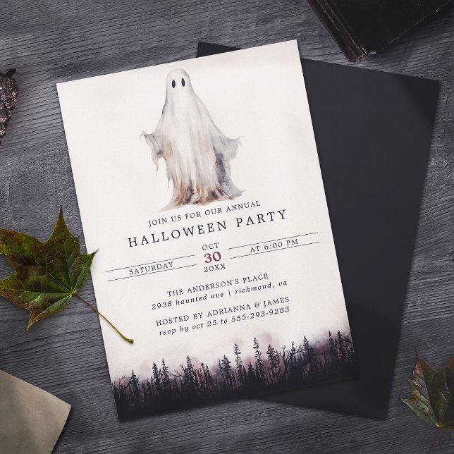 Classic Sheet Ghost | Spooky Woods Halloween Party Einladung (Von Creator hochgeladen)