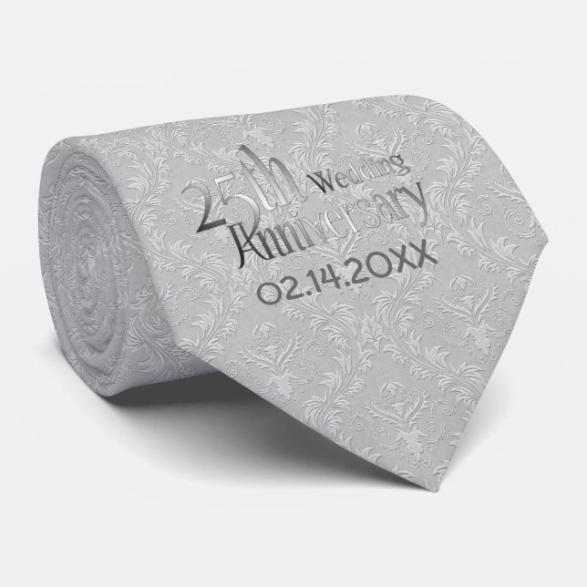 Classic Silver Damask 25. Hochzeitstag Krawatte (Gerollt)
