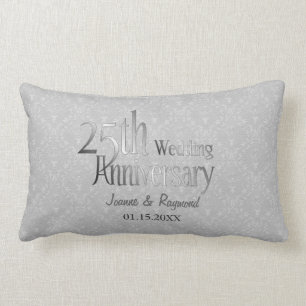 Classic Silver Damask 25. Hochzeitstag Lendenkissen